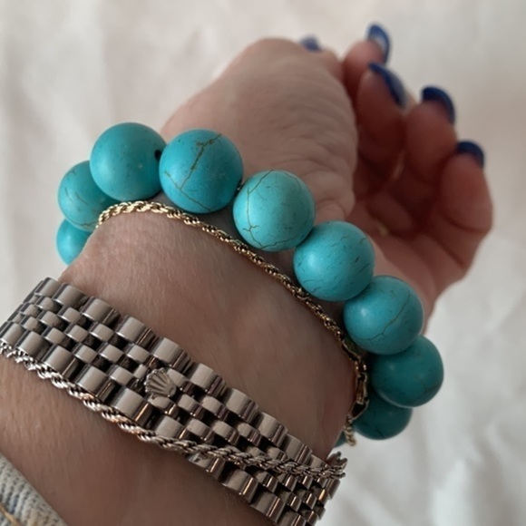 Turquoise natural stone black faceted glass metallic bead southwestern - Picture 2 of 5